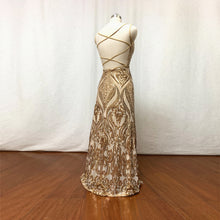 Load image into Gallery viewer, Gold Pattern Sequin Prom Dress Corset with Slit