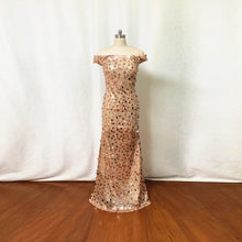 Load image into Gallery viewer, Rose Gold Sequin Prom Dress Off Shoulder Long Fitted