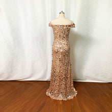 Load image into Gallery viewer, Rose Gold Sequin Prom Dress Off Shoulder Long Fitted