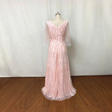 Load image into Gallery viewer, Pink Beads Sequins Prom Dress Long with Sleeves