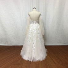 Load image into Gallery viewer, Champagne Nude Lace Tulle Prom Dress Long Fairy with Detachable Sleeves