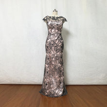 Load image into Gallery viewer, Mermaid Black Floral Lace Prom Dress with Cap Sleeves