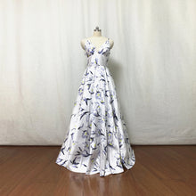 Load image into Gallery viewer, White Floral Satin Prom Dress Ball Gown Spaghetti Straps Long Maxi Dress