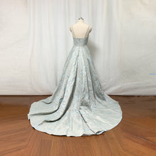 Load image into Gallery viewer, Grey Blue Floral Leaves Prom Dress Spaghetti Straps Long Evening Dress with Pockets