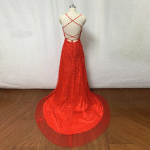 Load image into Gallery viewer, Red Lace Tulle Prom Dress Long Fitted with Corset Back