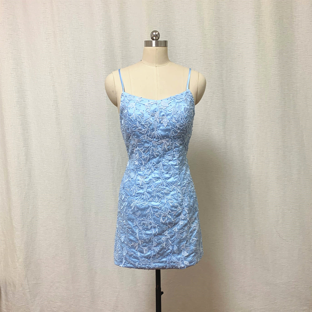 Blue Lace Homecoming Dress Bodycon 2023 Corset Back