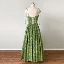 Load image into Gallery viewer, Prom Dress Corset Moss Green Floral Spaghetti Straps