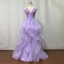 Load image into Gallery viewer, Prom Dress Fairy Lilac Purple Lace Appliques Horsehair Hem