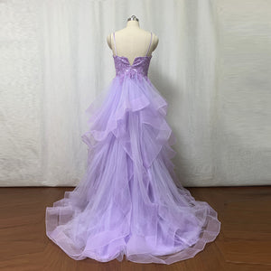 Prom Dress Fairy Lilac Purple Lace Appliques Horsehair Hem