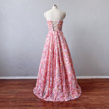 Load image into Gallery viewer, Gorgeous Floral Prom Dress Corset Back Pink Sequin Spaghetti Straps