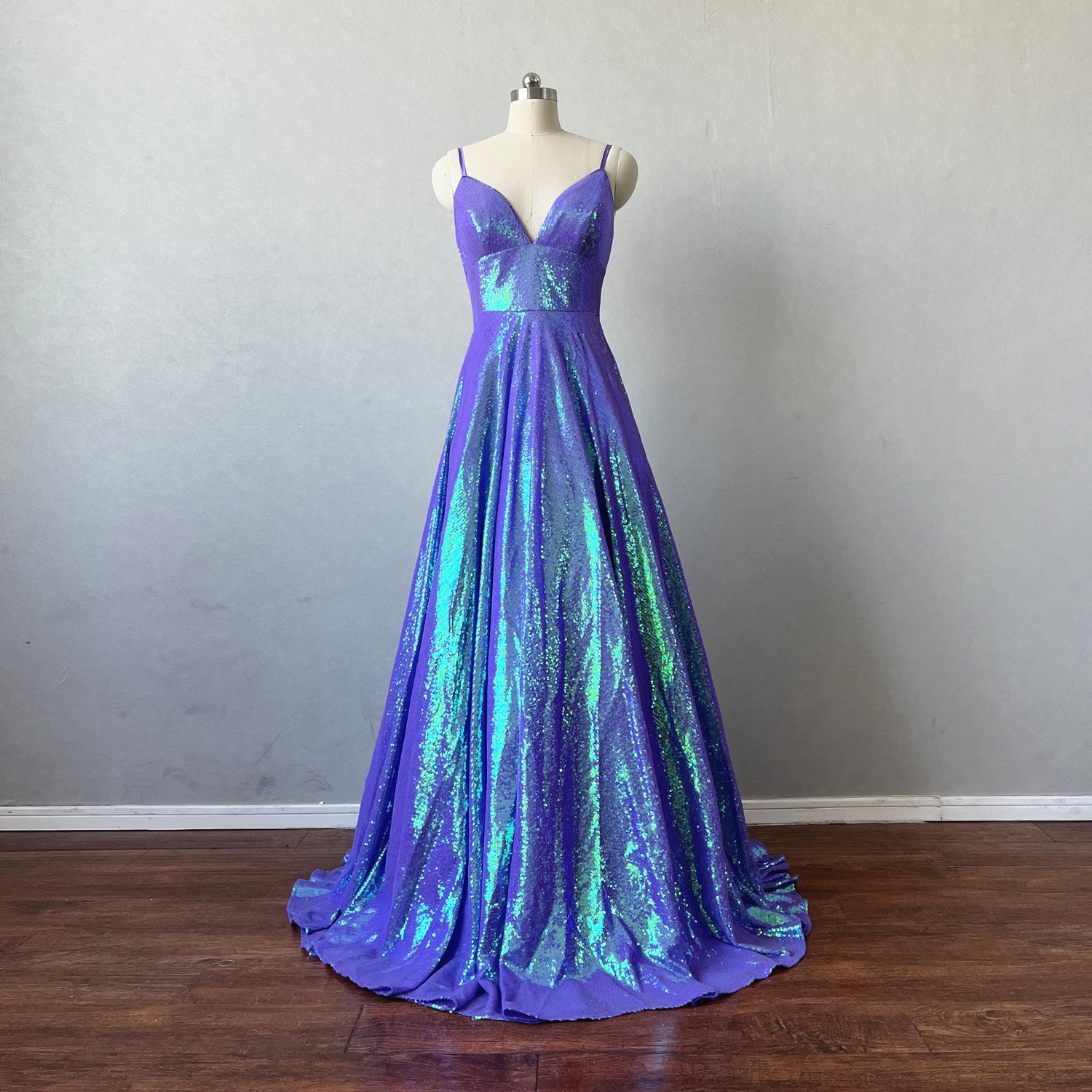 open lace back dress Blue/Purple Ombre Tulle Prom Dress, V Neck Lace Appliqued Pageant Dress,ARD2922