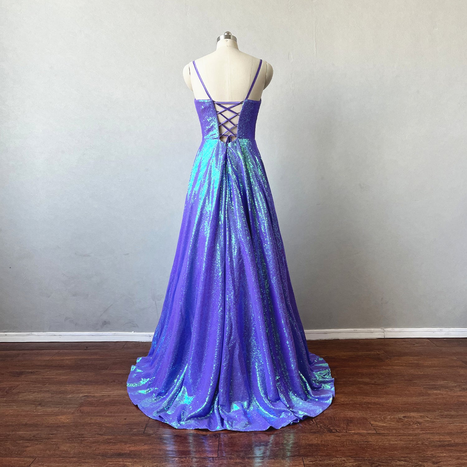 Ombre Neon Purple Prom Dress Corset Back Spaghetti Straps Ball Gown 2 / Sample Color Ombre Neon Purple Prom Dress Corset Back Spaghetti Straps Ball Gown 2 / Sample Color
