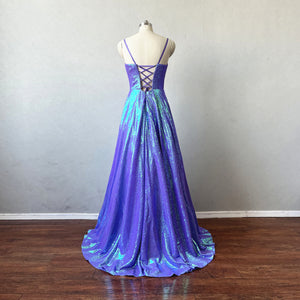 Ombre Neon Purple Prom Dress Corset Back Spaghetti Straps Ball Gown