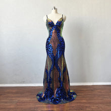 Load image into Gallery viewer, Exclusive Prom Dress Corset Back Mermaid Blue Spaghetti Straps