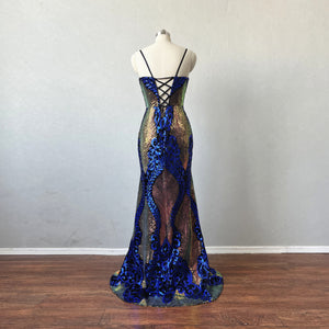 Exclusive Prom Dress Corset Back Mermaid Blue Spaghetti Straps