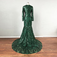 Load image into Gallery viewer, Mermaid Prom Dress with Long Sleeves Emerald Green Sequin Dress