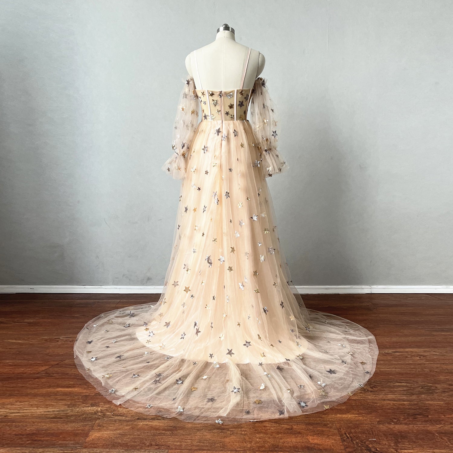 Fairy Prom Dress Long Sleeves Star Tulle Dress with Slit DressCulture Fairy Prom Dress Long Sleeves Star Tulle Dress with Slit DressCulture