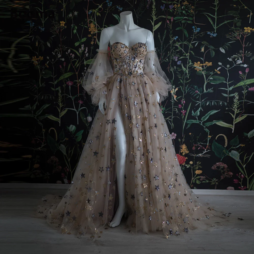 Fairy Prom Dress 2024 Long Sleeves Star Tulle Dress with Slit – DressCulture