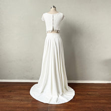 Load image into Gallery viewer, Two Pieces Prom Dress Ivory Lace Satin Wedding Dress Button Closure