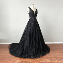 Load image into Gallery viewer, Ball Gown Prom Dress V-neck V-back Evening Dress with Beaded Waistband