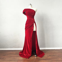 Load image into Gallery viewer, Sexy Prom Dress Red Velvet Evening Dress with High Slit