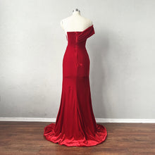 Load image into Gallery viewer, Sexy Prom Dress Red Velvet Evening Dress with High Slit