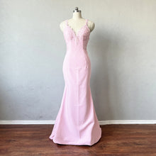 Load image into Gallery viewer, Mermaid Prom Dress Pink Satin Evening Dress with Adjustable Straps