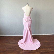 Load image into Gallery viewer, Mermaid Prom Dress Pink Satin Evening Dress with Adjustable Straps