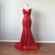 Load image into Gallery viewer, Mermaid Prom Dress Corset Red Sequin Evening Dress