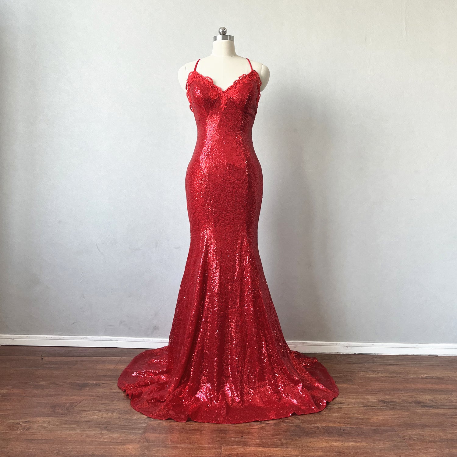 white christmas dresses Mermaid Prom Dress Corset Red Sequin Evening Dress – DressCulture