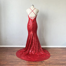 Load image into Gallery viewer, Mermaid Prom Dress Corset Red Sequin Evening Dress