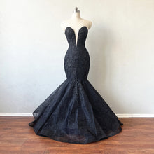 Load image into Gallery viewer, Mermaid Prom Dress Beaded Black Lace Evening Dress