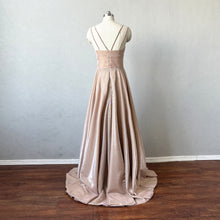 Load image into Gallery viewer, A-line Prom Dress Champagne Shiny Fabric Evening Dress