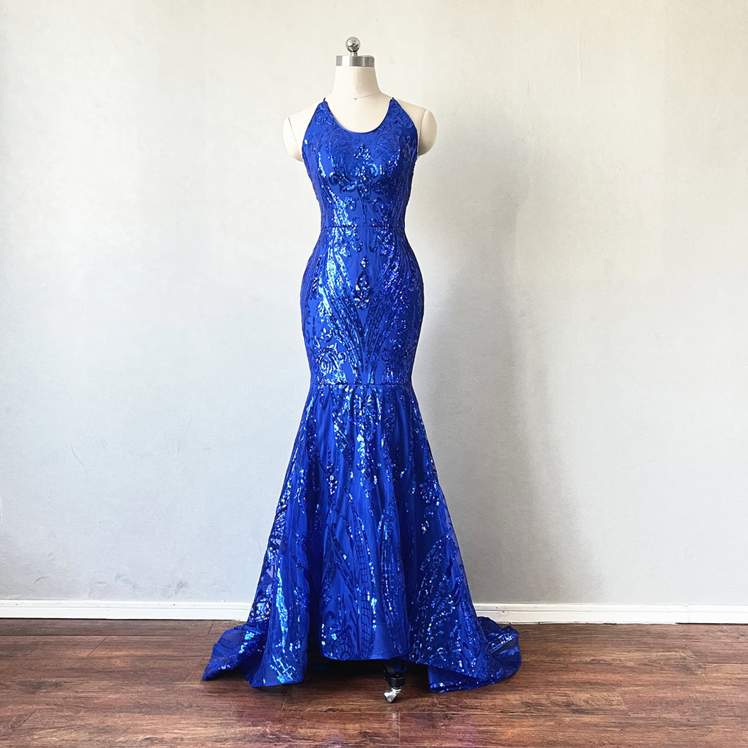 Mermaid Prom Dress Corset Royal Blue Sequin Evening Dress