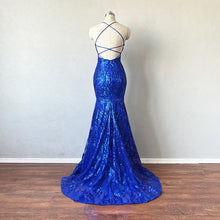 Load image into Gallery viewer, Mermaid Prom Dress Corset Royal Blue Sequin Evening Dress