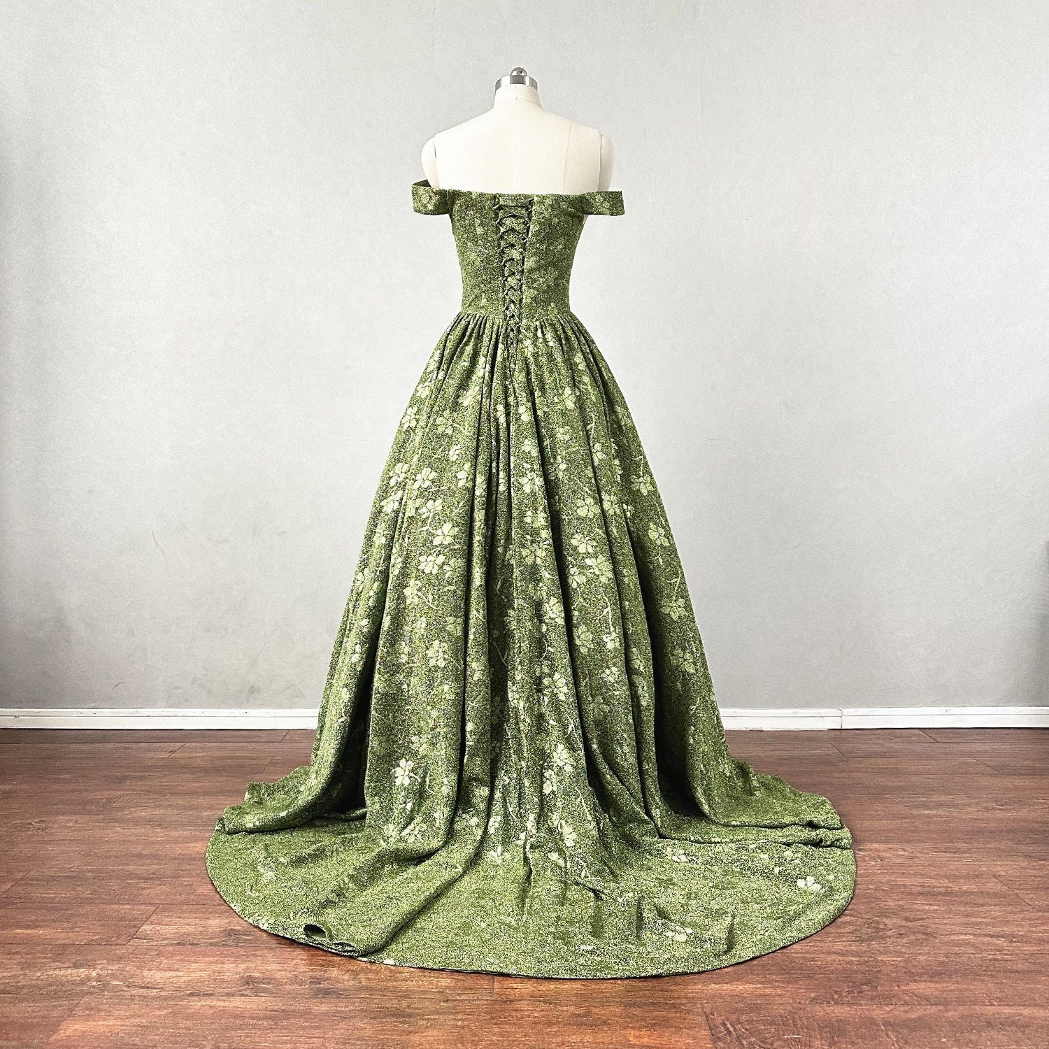 Ball Gown Prom Dress Corset Back Moss Green Floral Evening Dress 8 / Sample Color Ball Gown Prom Dress Corset Back Moss Green Floral Evening Dress 8 / Sample Color