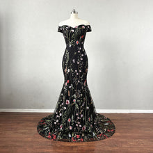 Load image into Gallery viewer, Black Floral Fairy Prom Dress Mermaid Corset Back