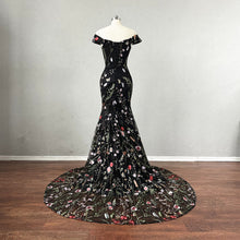 Load image into Gallery viewer, Black Floral Fairy Prom Dress Mermaid Corset Back