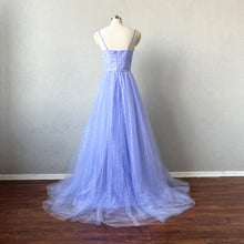 Load image into Gallery viewer, Lavender Sparkly Tulle Prom Dress Spaghetti Straps