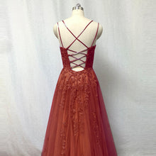 Load image into Gallery viewer, Burnt Orange Lace Tulle Prom Dress Corset Back