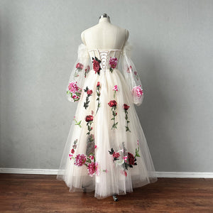 Floral Prom Dress Corset Top with Detachable Long Sleeves