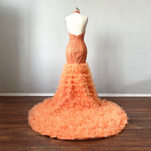 Load image into Gallery viewer, Mermaid Prom Dress Backless Orange Tulle