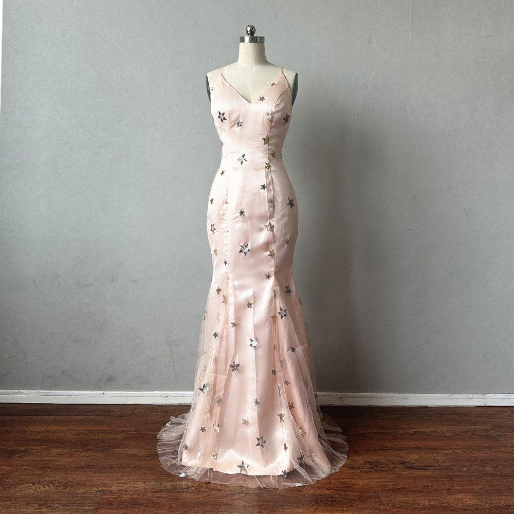 Starry Tulle Prom Dress Mermaid Corset Back 14 / Sample Color