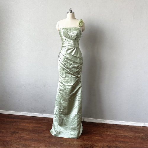 Sage Green Satin Prom Dress Right Side Slit