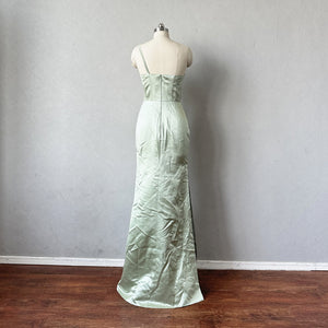 Sage Green Satin Prom Dress Right Side Slit