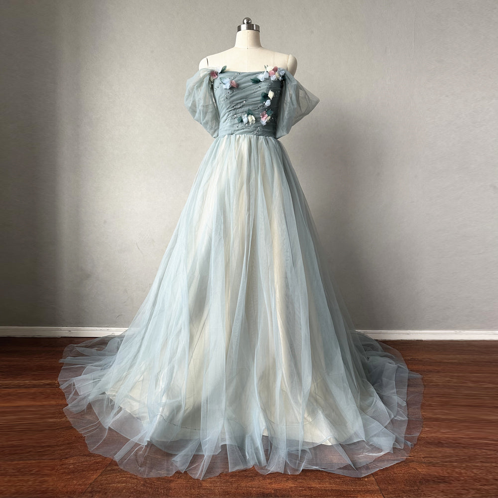 Dusty Green Tulle Prom Dress Fairy Off-the-shoulder Straps DressCulture Dusty Green Tulle Prom Dress Fairy Off-the-shoulder Straps DressCulture