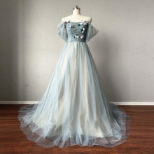 Load image into Gallery viewer, Dusty Green Tulle Prom Dress Fairy Off-the-shoulder Straps