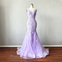 Load image into Gallery viewer, Lilac Mermaid Prom Dress Corset Back