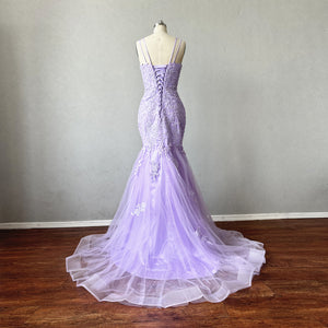 Lilac Mermaid Prom Dress Corset Back