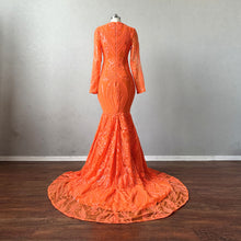 Load image into Gallery viewer, Orange Pattern Sequin Prom Dress with Long Sleeves